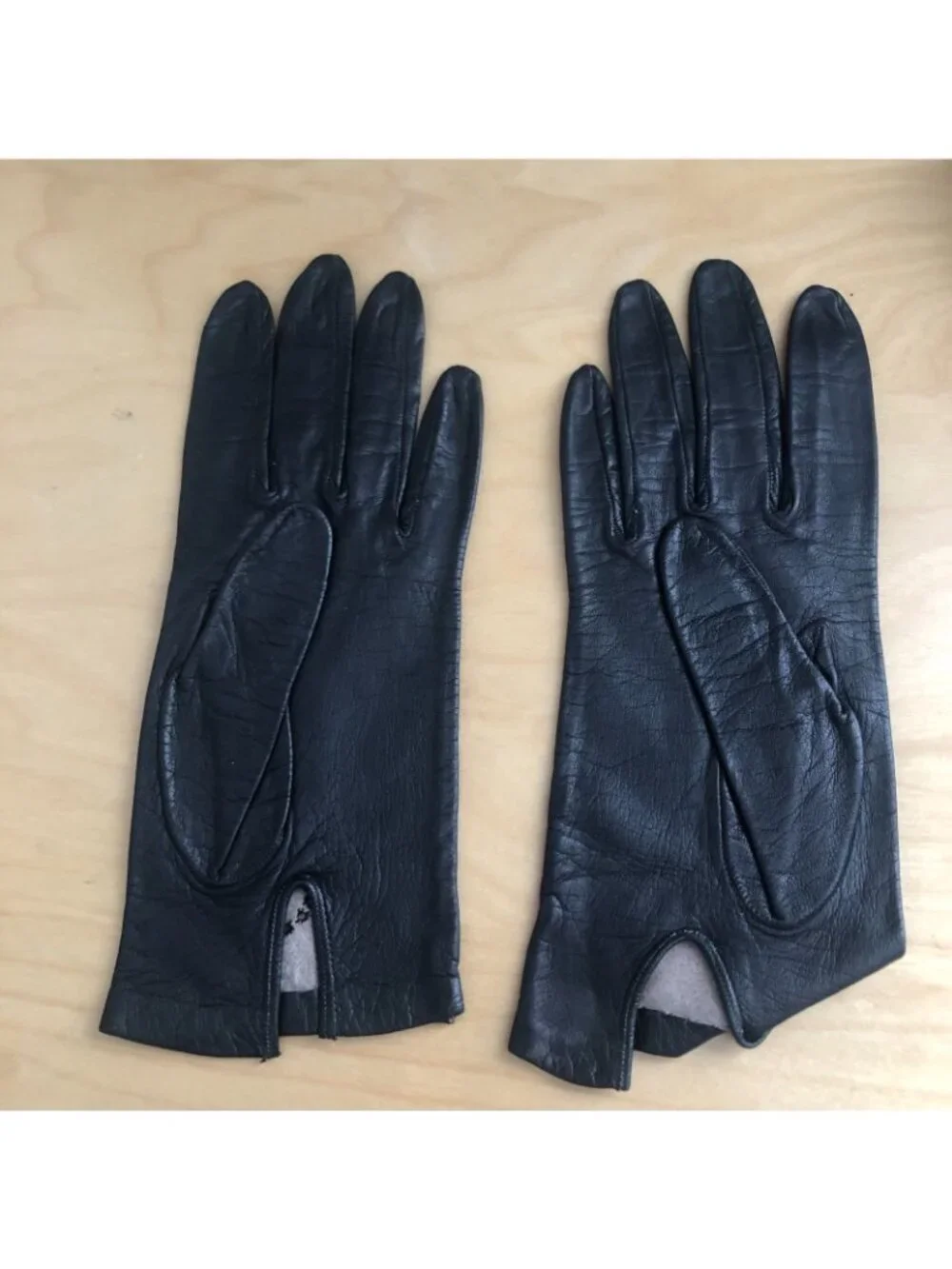Vintage Womens KIDSKIN GLOVES Black Solid Leather Embroidered Flowers Italy XS S
